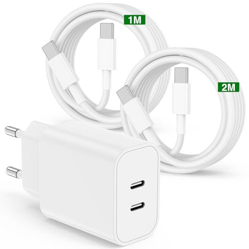 Caricatore Rapido iPhone 16 15 Apple Original,Certificato MFi 20W Duale Caricabatterie USB C e Cavo USB C to USB C 1M+2M Alimentatore a Ricarica per iPhone 16 15 Pro Max/16 Plus/iPad Pro 12.9