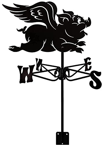 Wetterfahne, fliegendes Schwein mit Dachhalterung, Wetterfahne, Windrichtungsanzeige, Retro-Wetterhahn, Metall, Garten, kreative Windfahne, Edelstahl, für Bauernhof, Heimdekoration, Geschenk - A