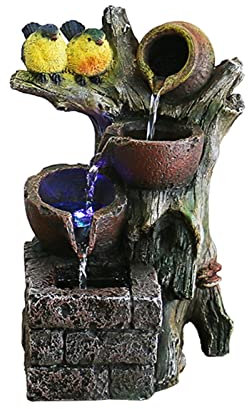 IUBGFTO Tabletop Waterfall Fountain I Desktop Fountain Cascading Water Bowls on Rocks Tabletop Fountain with Bird Resin Waterfall Fountain Living Room Decor Water Fountains I (A)
