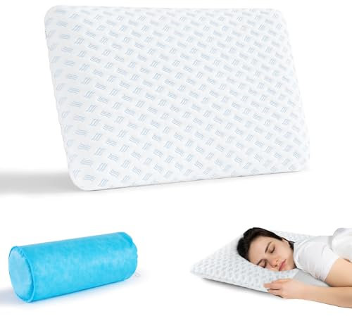 Slybear Kopfkissen dünnes Memory Foam Kissen, Reisekissen 40x60x7cm, weiches orthopädisches Kissen für erholsamen Schlaf, Nackenkissen mit Tasche für Reisen, Yoga, Meditation, mit waschbarem Bezug