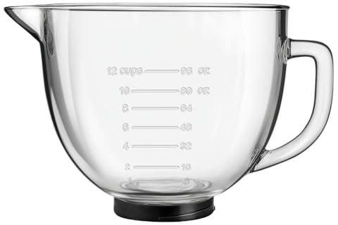 Bols à Mélanger en Verre Accessoire pour Mixeur Kitchen Aid à Tête Inclinable Compatibles Avec les Batteurs sur Socle 4.5&5, Permettant de les Placer au Micro-Ondes et au Réfrigérateur