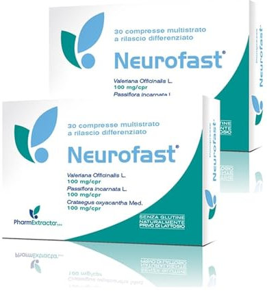 Neurofast Pharmextracta - 2 Confezioni da 30 Compresse - Rilascio Differenziato con Valeriana, Passiflora e Biancospino -Rilassamento, Sonno e Benessere Mentale