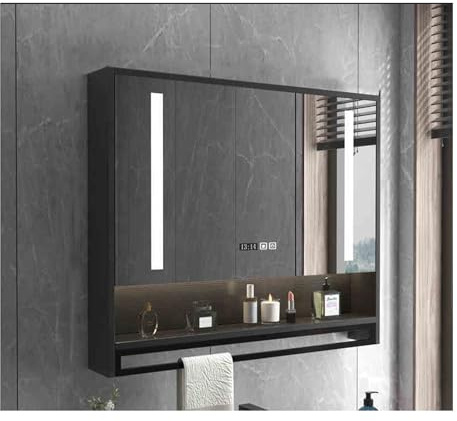 CVERTHAF Armoires de Toilette avec Miroir et éclairage, Armoire de Rangement Murale à LED, Armoire de Toilette avec Miroir, Armoire de Toilette avec Miroir Mural (Noir, 80 cm/31,5 po)