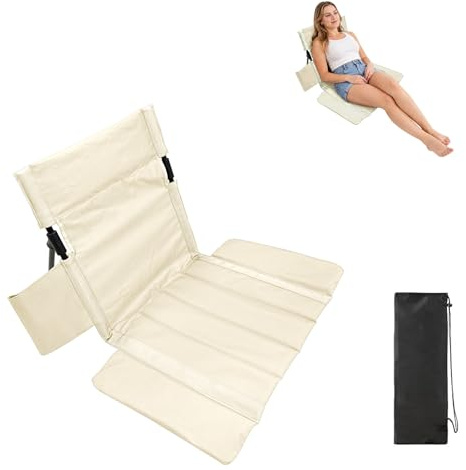 Chingcoo Sitzkissen Outdoor Strandstuhl Klappstuhl Bodenstuhl, faltbar leicht tragbar Strandmatte mit Rückenlehne, Campingstuhl für Strand Camping Picknick Garten Wandern Festival Stadion, Khaki