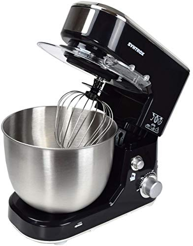 Syntrox Germany KM-1000W Küchenmaschine Knetmaschine Mixer, Edelstahl-Behälter, 5 Liter, schwarz