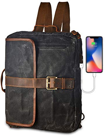 BRASS TACKS Leathercraft Hombres Mujeres Mochila Impermeable Estilo Vintage Lona Encerada Hebilla Mochila de Viaje（Gris）