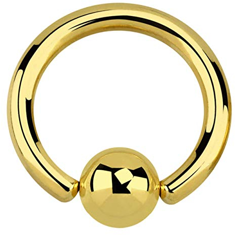 Modern Nature Piercingschmuck BCR Piercing Ring mit Klemm Kugel aus 316l Stahl PVD Gold in 3,0 x 14 mm