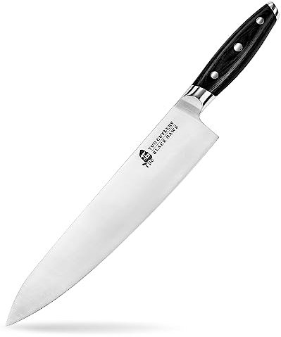 TUO Chef Knife, Ultra Sharp Forged Kitchen Knife 10 Inch, German High Carbon Stainless Steel Chef's Knife with Full Tang Pakkawood Handle, Gift Box-Black Hawk Series