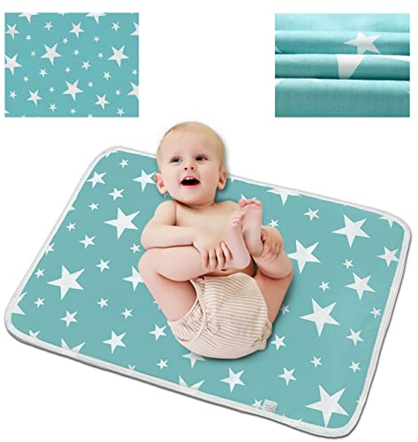 Entyle Wasserdichte Wickelunterlage (60 x 75 cm), waschbar, wiederverwendbar, atmungsaktiv, auslaufsicher, für Babys und Reisen, mit blauen Sternen