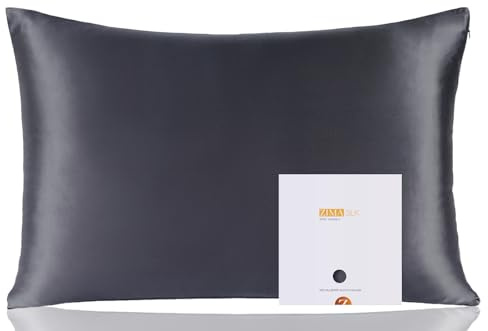 ZIMASILK Seidenkissenbezug 50x75 cm aus 100% 19 Momme Maulbeerseide | Doppelseitiger Seiden-Kopfkissenbezug aus reiner Seide, für Haare und Haut, mit Reißverschluss, 1 Stück, Dunkelgrau