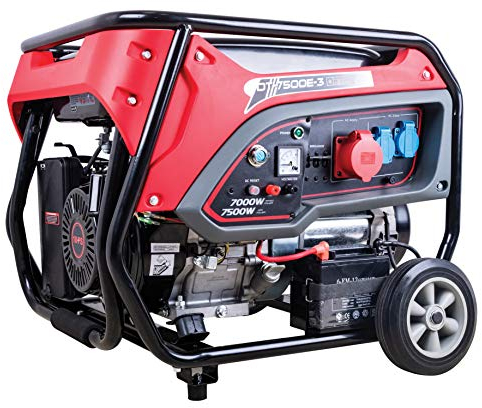 DeTec. DT-7500E-3 Generador de gasolina de 7kW de potencia continua, 7500 W de potencia máxima, 2X conexiones Schuko de 230V, 1x 400V CEE, motor de 4 tiempos