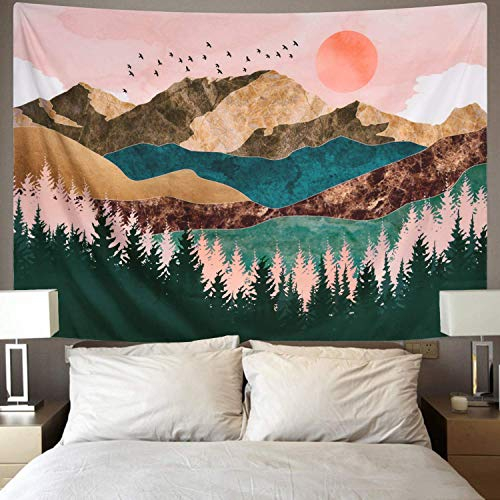Dricar Sonnenuntergang Tapisserie, Berg Wald Baum Tapisserie Wandteppich Indian Mandala Wall Hanging Hippie Tapestry Boho Wandtuch Schlafzimmer Dekoration 90.6x70.9in (Sonne)