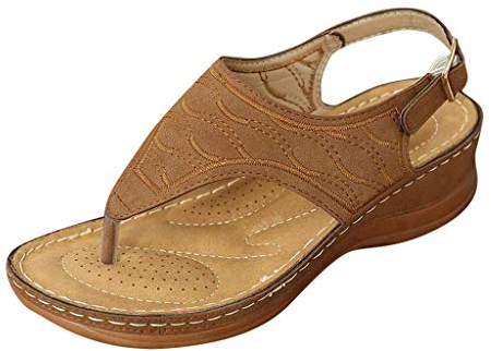 Sandalen Frauen Sommer Mode Clip Toe Wave Stickerei (40,Braun)