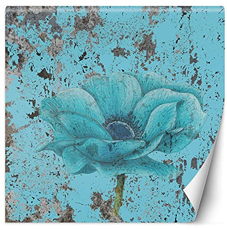Feeby Wandtapete Fototapete Vlies Blume Grunge 100x100 cm Blau Modern Tapete Wohnzimmer Schlafzimmer Abstrakt Rustikal