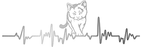 Finest Folia Aufkleber Herzschlag Tiere Breite 27cm Lifeline Heartbeat Deko Sticker Selbstklebend für Auto Kühlschrank Laptop Autoaufkleber K150 (Silber, 17 Katze)