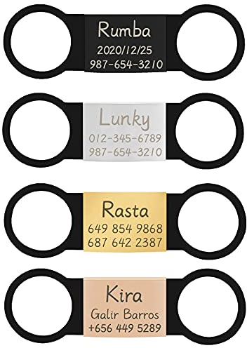 Uiopa 4pcs Dog Tags for Pets Engraved, Personalised Dog Tag Black/Silver/Rose Gold/Gold Stainless Steel Cat ID Tags, Engraved Dog Collar Identity Name Plate for Puppy, Kitten, Small Pet