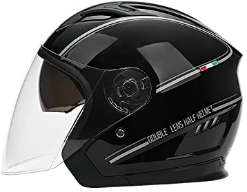 LIONCIANO Motorradhelm mit Doppelvisier, Jethelm Jet-Helm Roller-Helm Scooter-Helm Moped Mofa-Helm Chopper Retro Vespa Vintage Jethelme(Schwarz