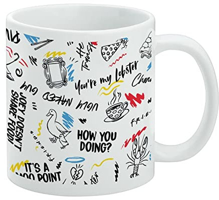 Ink Pen Friends Tazza da caffè in ceramica, idea regalo per caffè, tè e bevande calde, 325 ml, bianco