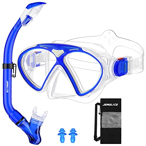 JEMULICE Schnorchelset Kinder,Taucherbrille Kinder mit Leichtes Atmen Dry Schnorchel,Anti-Fog Panorama-Weitblick Tauchmaske Schnorchelmaske Tauchen Set Wasserdichte Schnorchelbrillen für Junge Mädchen