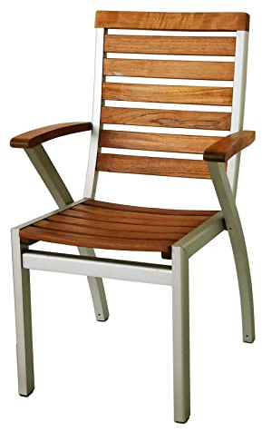 Greatland - 4 er Elegante Stapelstuhl Natur unbehandelt mit Armlehnen aus Teakholz und Aluminium