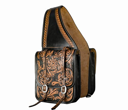 Hulara Western-Satteltasche aus Vollnarbenleder, Western-Satteltasche für Trail-Reiten, zweifarbige Satteltaschen für Pferde