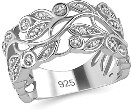 SHOP LC Ring Silber 925 Damen mit weißem Diamant, Blattdesign, Roségold & Platin plattiert | Verlobungsring, Versprechensring, Hochzeitsschmuck Geschenk, modischer Boho-Ring