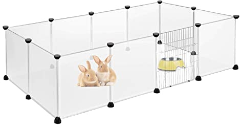 Froadp 145x75x48cm Einzeln Freigehege Kaninchen XL Kunststoff Gittergehege Kleintierlaufställe Welpenzaun mit Tür Meerschweinchenauslauf Laufgitter Kleintiergehege für Kleintiere Käfig Nager (Weiß)
