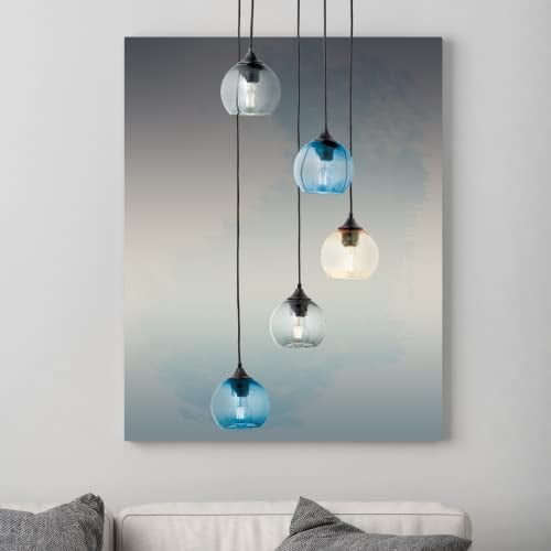 Lightbox 5 flammige Hängelampe - höhenverstellbare Pendelleuchte mit mehrfarbigen Glas-Schirmen - dimmbar - 150 cm Höhe & 50 cm Durchmesser - 5 x E14 Fassung - max. 25 W - aus Glas/Metall