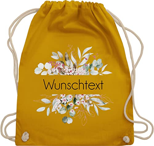 Turnbeutel Rucksack - Aufdruck selbst gestalten - Wunschtext I Geschenk personalisiert I Geschenk Weihnachten - Unisize - Senfgelb - beutel kita stoffbeutel name personalisierte blume beuteltasche