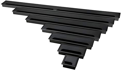 Aluminium Kabeldurchführung für Schreibtische, Arbeitsplatten Werkbänke | 8cm bis 100cm Länge | 3 Farben Schwarz Silber Gebürstet (80x400mm, Black)