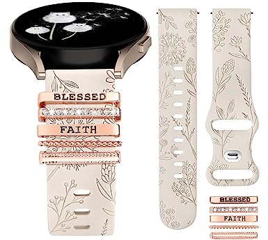 Wearlizer Dekorative Charms Armband Kompatibel mit Samsung Galaxy 6/7/4/5 Active 2 40mm 44mm Damen, 20mm Gravierte Sport Boho Silikon Armband für Watch 4 Classic/Active 2/Watch 6 Classic 43mm 47mm