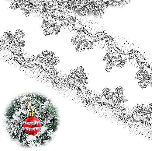 XCSJ 14.2 Yards Metallic Braid Spitzenbesatz Silber Metallic Braid Lace Trim Verziert Fransen Trim Quaste Metallic Spitzenband Borten Und Bänder Zum Nähen Für Weihnachte, Kostüm Diy Nähen (Silber)
