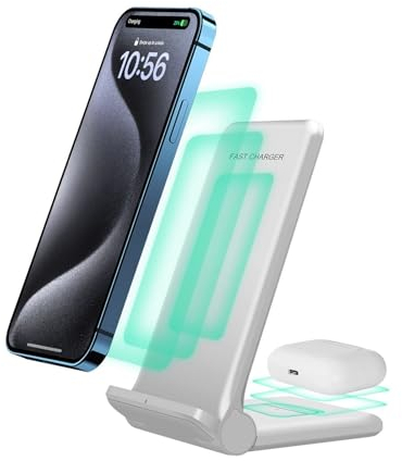 2-in-1 drahtloses Ladegerät,Doppelt Faltbare 20W schnelle drahtlose Ladestation kompatibel mit iPhone 16/15/Pro/14/13/12/SE/AirPods,Dual Phone Induction Ladestation für Samsung,Pixel (Weiß)