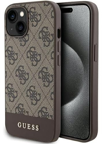GUESS Funda GUHCP15SG4GLBR para iPhone 15/14/13 de 6,1 Pulgadas, Color marrón, colección de Rayas 4G