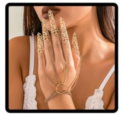 Danshinbow Gothic Vintage Hexe Finger Nägel Spitze Kralle Armband Hohles Armband Kralle Kettenring mit Finger Nägel für Kostüm Ball Cosplay (Gold)