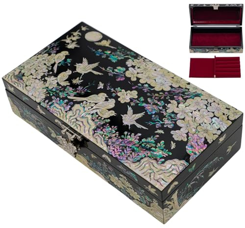 February Mountain Perlmutt-Schmuckschatulle mit herausnehmbarem Ringtablett – Geschenke für Frauen, Geburtstag, Hochzeit, Weihnachten