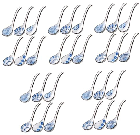 Cabilock 5 Juegos De Cucharas Soperas Chinas Cucharas Soperas De Cerámica Asiática Cucharones Para Sopa Cucharas Para Arroz Cucharas De Porcelana Para Cena (6 Piezas X 5)