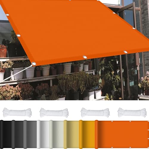Sonnensegel mit Öse 3.3 x 3.4 m 98% UV Schutz Sonnensegel Befestigen Ohne Bohren mit Ösen Und Kordel,Ohne Bohren für Balkon Terrasse Garten Camping, Orange