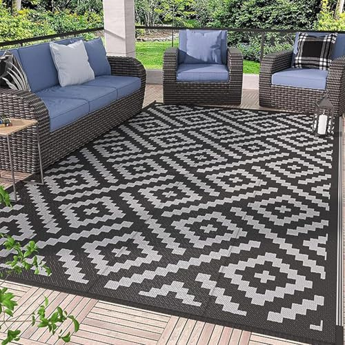 HGTRH Tapis Exterieur Terrasse Resistant A La Pluie, Tapis D'ExtéRieur pour Salon De Jardin Tiss PolypropylèNe RéSistant à l'usure Tapis D'ExtéRieur Camping ImperméAble Reversible