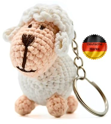 KEYSPACE Schlüsselanhänger Schaf Amy - liebevolle Handarbeit gehäkelte Tiere - Anhänger Schaf plüsch -Mädchen süß - Kuscheltier Schaf - gehäkelte Kuscheltiere