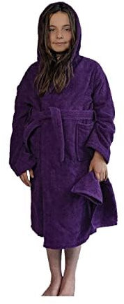 ALLEN & MATE Accappatoio in 100% cotone, per bambini con cappuccio, ad asciugatura rapida, per bambini e ragazze, con asciugamano e tasche, Lilla, 14-15 Jahre