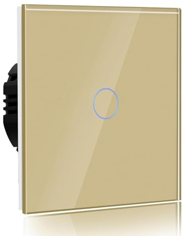 PULSAR Touch Lichtschalter Unterputz 1 Fach in Gold Gehärtete Kristallplatte mit LED Hintergrundbeleuchtung 86 x 86 mm Wandschalter Touch Schalter 110V - 240V / Nicht Smart Schalter