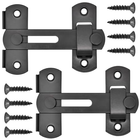 Bailinks 2 Pack Stainless Steel Door Latch, Barn Door Lock, Flip Gate Latch Safety Bolt for Outdoor Garage, Garden, Bathroom, Window, Closet, Wine Cabinet (Black, 4 Inch)