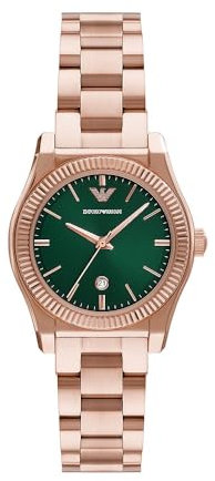 Emporio Armani Orologio Analogico al Quarzo Donna con Cinturino in Acciaio Inossidabile AR11639, Set In Oro Rosa, 32 mm