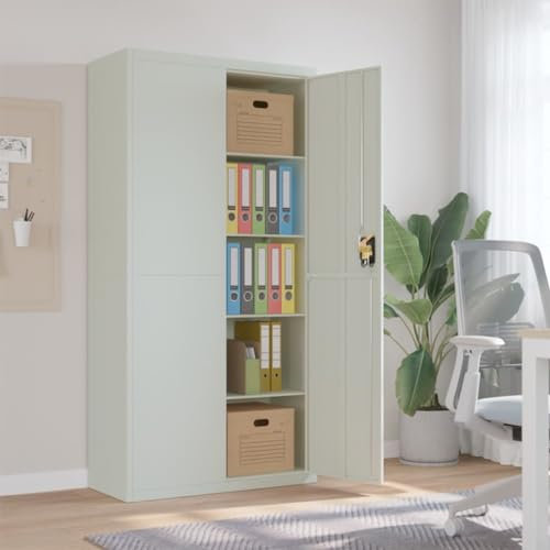 Cozynest Aktenschrank, Büroschrank mit Einlegeboden, Abschließbar Metallschrank Schrank mit Türen, Aufbewahrungsschrank Büromöbel Aktenschrank Hellgrau 90x40x180 cm Stahl