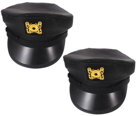 Vaguelly 2pcs Men Women Captain Sailor Hat Boating Accessories for Festival Performance Comfortable Embroidery Design