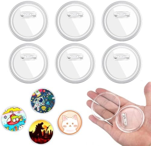 FIMWOLZ 6 Stück Buttons Selber Machen Ohne Buttonmaschine DIY Transparente Buttons 60mm Transparente Ansteckbuttons mit Sicherheitsnadel DIY Button Pins Acrylic für Bild Foto Kleidung Schule