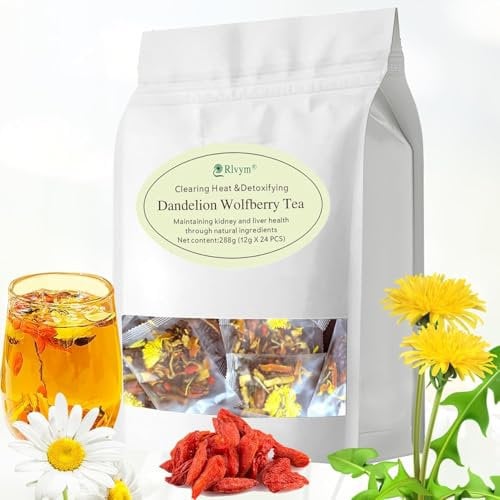 Dandelion Wolfberry Tea for Liver Health, Kidney Health Goji Berry Chrysanthemum Tea, Seven Natural Herbal Ingredients, Organic Dandelion Root(30Bags,300g)