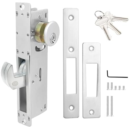 AcxdJnye Storefront Mortice Hook Door Lock, Commercial Door Locks Mortise Cylinder Combo, Mortise Cylinder Hook Bolt with Keys(1-1/8 Backset)