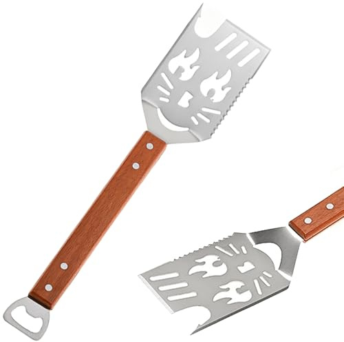 Multifunctional BBQ Spatula for Outdoor Grill,Stainless Steel Grill Turner with Wooden Handle,41.5cm Long Barbecue Turner, BBQ Gifts